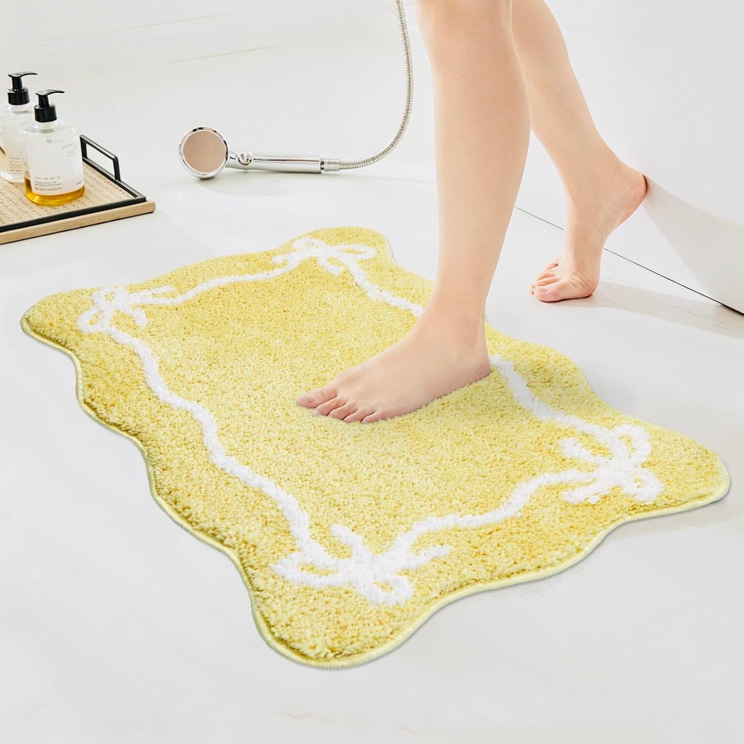 Yellow Bow Bathroom Rug Cute Non Slip Bath Mat,Microfiber Super Soft Absorbent Bathroom Mat for Floor, Shower(24x16 inch)