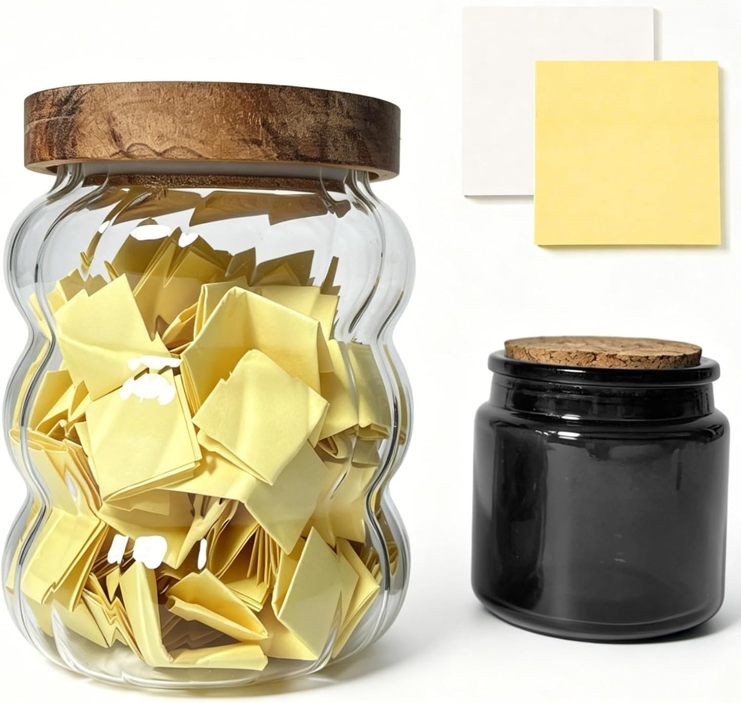 Gratitude Jar Set – Emotional Self Care, 2 Glass Jars with Yellow & White Notes for Anxiety Relief, Mood Management, Stress Release Gift for Women Teen Girls, Back to School Gift