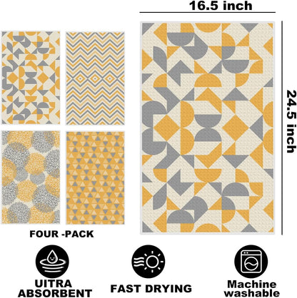4 Pcs Abstract Artistic Kitchen Towels, Yellow Flower Soft Absorbent Tea Hand Towel, Microfiber Dish Cloths for Drying Dishes, Waffle Dish Towels for Kitchen Bathroom Home Decor for Women Mom