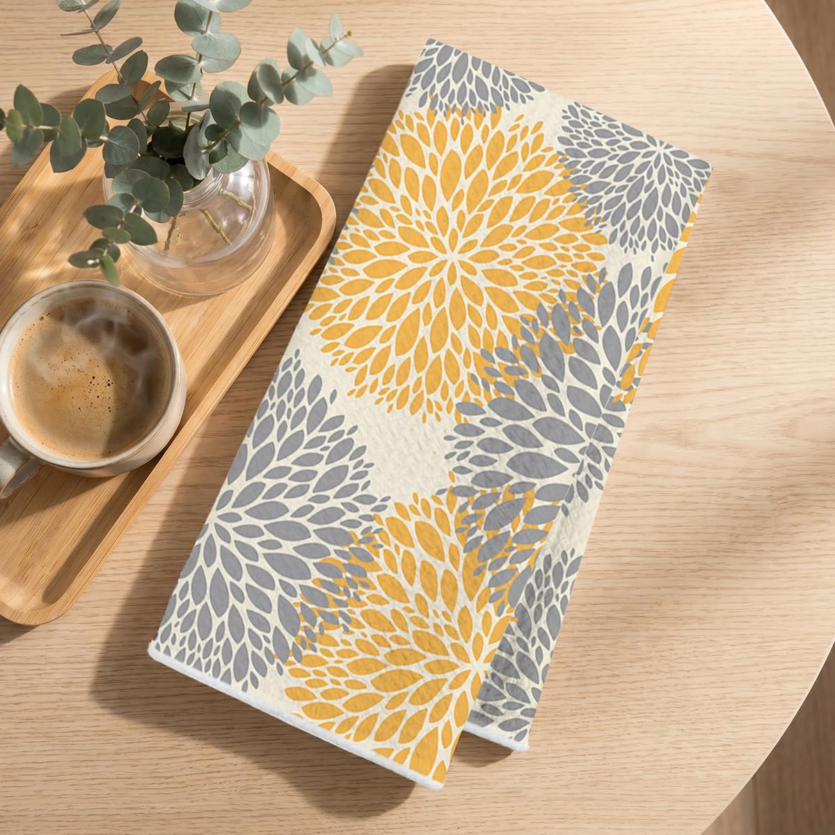 4 Pcs Abstract Artistic Kitchen Towels, Yellow Flower Soft Absorbent Tea Hand Towel, Microfiber Dish Cloths for Drying Dishes, Waffle Dish Towels for Kitchen Bathroom Home Decor for Women Mom