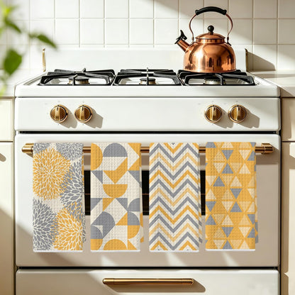 4 Pcs Abstract Artistic Kitchen Towels, Yellow Flower Soft Absorbent Tea Hand Towel, Microfiber Dish Cloths for Drying Dishes, Waffle Dish Towels for Kitchen Bathroom Home Decor for Women Mom