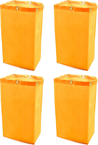 Replacement Janitorial Cart Bag, 4 Pack 24 Gallon Waterproof Large Capacity Housekeeping Commercial Replacement Cleaning Cart Bag for Collecting Trash or Clothing (Yellow)