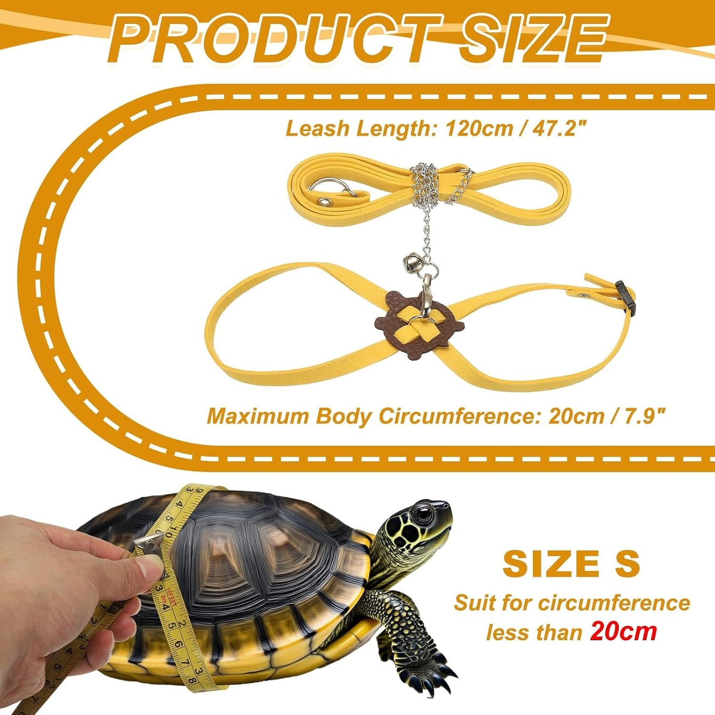 Tortoise Leash Harness, Adjustable Turtle Harness Chest Collar Pet Tortoise Walking Rope with Bell, (Leather, Small, Yellow), for Bearded Hamster Small Pets Outdoor