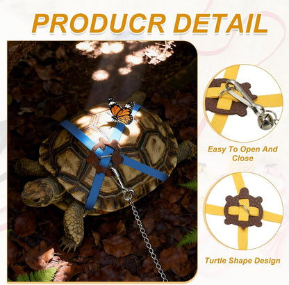 Tortoise Leash Harness, Adjustable Turtle Harness Chest Collar Pet Tortoise Walking Rope with Bell, (Leather, Small, Yellow), for Bearded Hamster Small Pets Outdoor