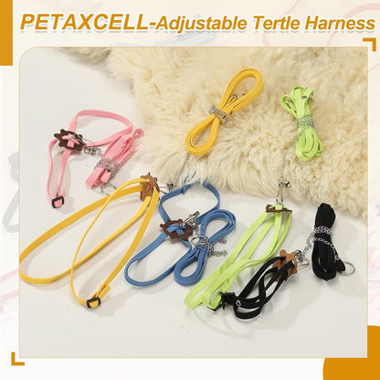 Tortoise Leash Harness, Adjustable Turtle Harness Chest Collar Pet Tortoise Walking Rope with Bell, (Leather, Small, Yellow), for Bearded Hamster Small Pets Outdoor