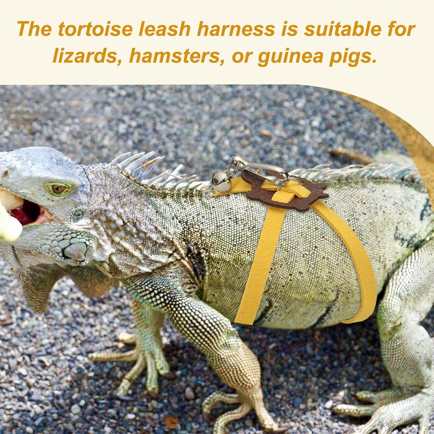 Tortoise Leash Harness, Adjustable Turtle Harness Chest Collar Pet Tortoise Walking Rope with Bell, (Leather, Small, Yellow), for Bearded Hamster Small Pets Outdoor