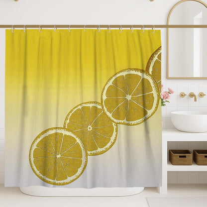 Citrus Shower Curtain, Yellow Lemon Bathroom Decor, Spring Summer Modern Bright Waterproof Fabric Shower Curtain with Hooks 62x72 Inch