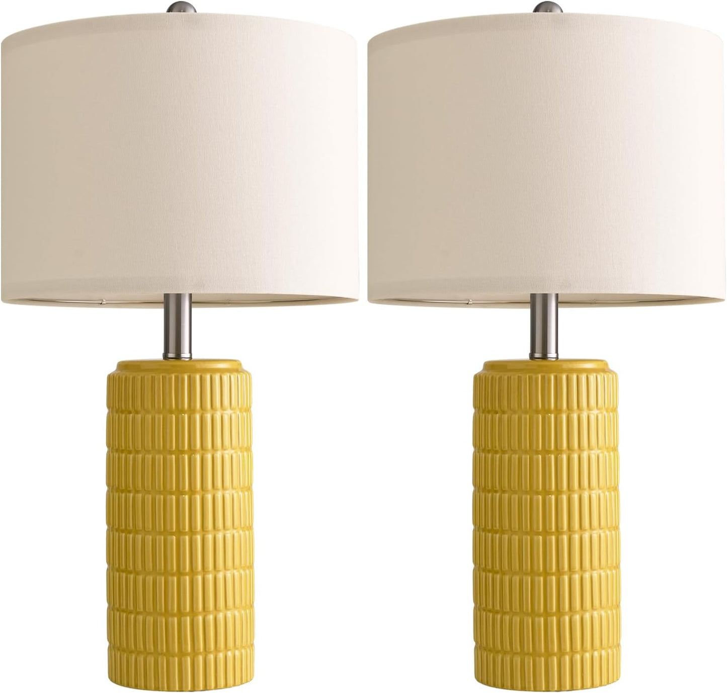 23" Yellow Table Lamps Set of 2, Modern Living Room End Table Lamps Decor, Ceramic Lamps for Living Room, Contemporary Nightstand Lamps for Side Console Table Hallway Gift
