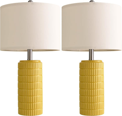 23" Yellow Table Lamps Set of 2, Modern Living Room End Table Lamps Decor, Ceramic Lamps for Living Room, Contemporary Nightstand Lamps for Side Console Table Hallway Gift