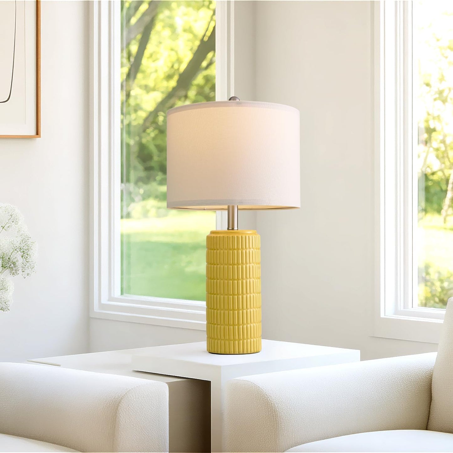 23" Yellow Table Lamps Set of 2, Modern Living Room End Table Lamps Decor, Ceramic Lamps for Living Room, Contemporary Nightstand Lamps for Side Console Table Hallway Gift