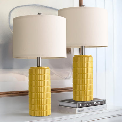 23" Yellow Table Lamps Set of 2, Modern Living Room End Table Lamps Decor, Ceramic Lamps for Living Room, Contemporary Nightstand Lamps for Side Console Table Hallway Gift
