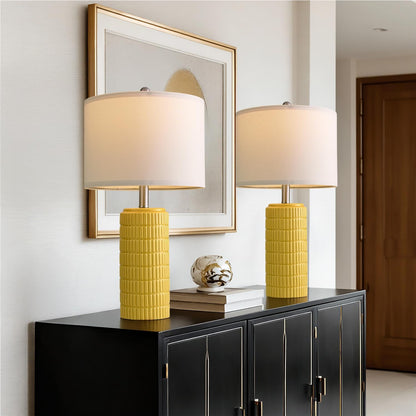 23" Yellow Table Lamps Set of 2, Modern Living Room End Table Lamps Decor, Ceramic Lamps for Living Room, Contemporary Nightstand Lamps for Side Console Table Hallway Gift