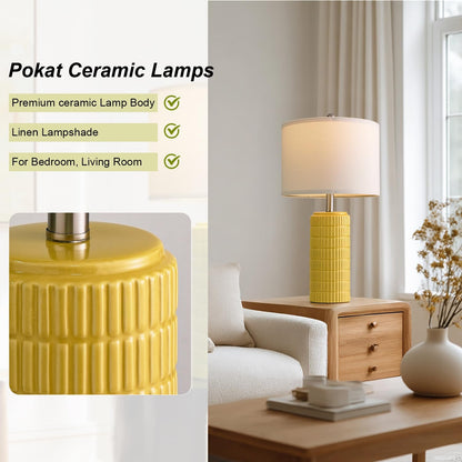 23" Yellow Table Lamps Set of 2, Modern Living Room End Table Lamps Decor, Ceramic Lamps for Living Room, Contemporary Nightstand Lamps for Side Console Table Hallway Gift