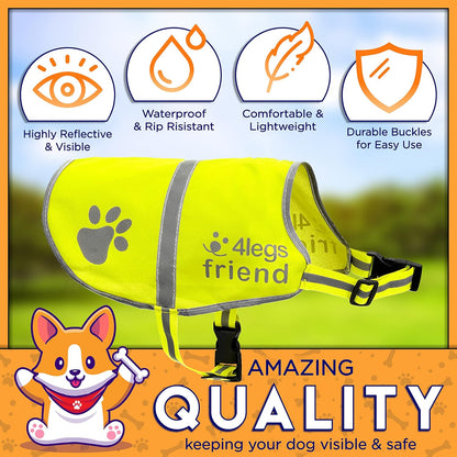 Upgraded Reflective Dog Vest. Hi-Visibility, Fluorescent Neon Yellow Dog Vest Helps Protect Your Best Friend. Safeguard Your PUP from Motorists & Hunting Accidents, On or Off Leash