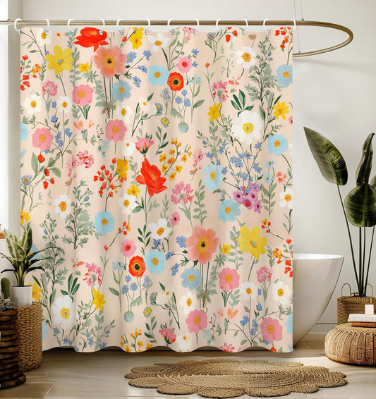 Shower Curtain for Bathroom Stall Boho Modern Cute Aesthetic Decorative Girly Waterproof Unique Yellow Floral Girls Chic Print Design Teen Pretty Women Cortinas de Baño Bathtub 72 x72 Inch