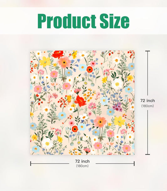 Shower Curtain for Bathroom Stall Boho Modern Cute Aesthetic Decorative Girly Waterproof Unique Yellow Floral Girls Chic Print Design Teen Pretty Women Cortinas de Baño Bathtub 72 x72 Inch