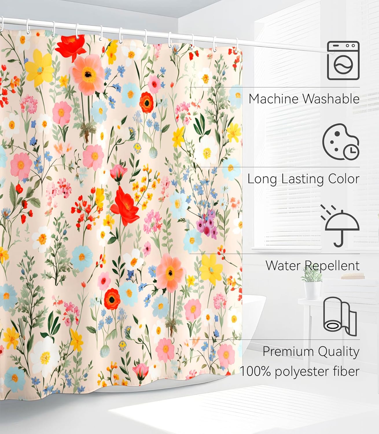 Shower Curtain for Bathroom Stall Boho Modern Cute Aesthetic Decorative Girly Waterproof Unique Yellow Floral Girls Chic Print Design Teen Pretty Women Cortinas de Baño Bathtub 72 x72 Inch