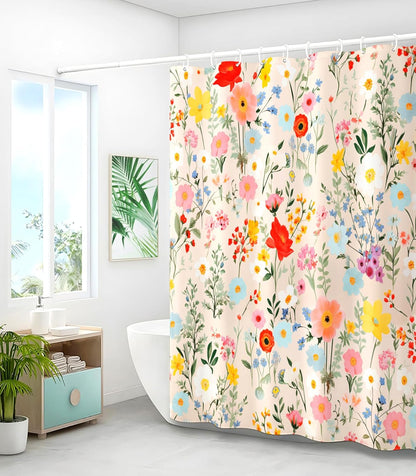 Shower Curtain for Bathroom Stall Boho Modern Cute Aesthetic Decorative Girly Waterproof Unique Yellow Floral Girls Chic Print Design Teen Pretty Women Cortinas de Baño Bathtub 72 x72 Inch