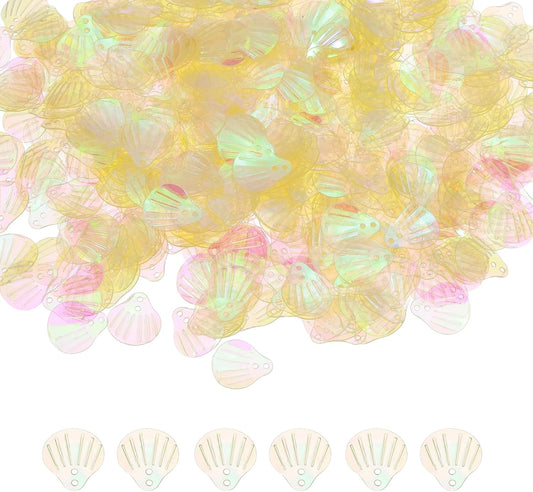 50 Gram Loose Sequins 13 mm Seashell Sequins and Spangles with 2 Holes for Earrings Clothing Accessories Embroidery Sewing DIY Art Crafts Supplies, Fantasy Transparent Yellow