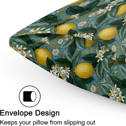 Lemon Satin Silk Pillowcase for Hair and Skin Pillow Cases Standard Size | Yellow Fruit Flower Soft Silk Pillow Case with Envelope Closure Print Satin Cooling Pillow Covers for Women Men (20x26)
