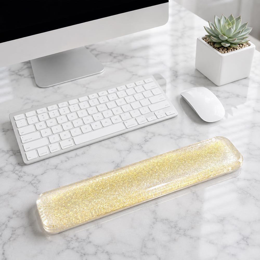 Wrist Rest Pad Comfortable Silicone Cushion Bling Bling | Typing Hand Pain Relief Support Keyboard Pad with Gel-filled Magic Keyboard Other Keyboards Office & Home (Bright Yellow)