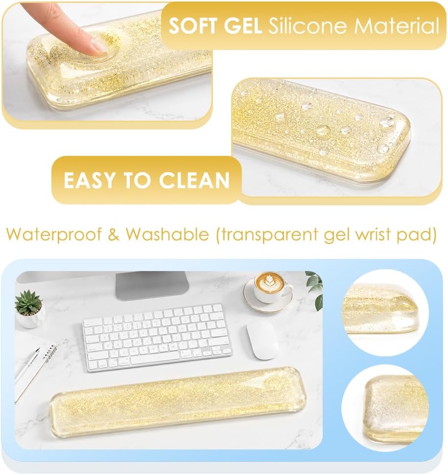 Wrist Rest Pad Comfortable Silicone Cushion Bling Bling | Typing Hand Pain Relief Support Keyboard Pad with Gel-filled Magic Keyboard Other Keyboards Office & Home (Bright Yellow)