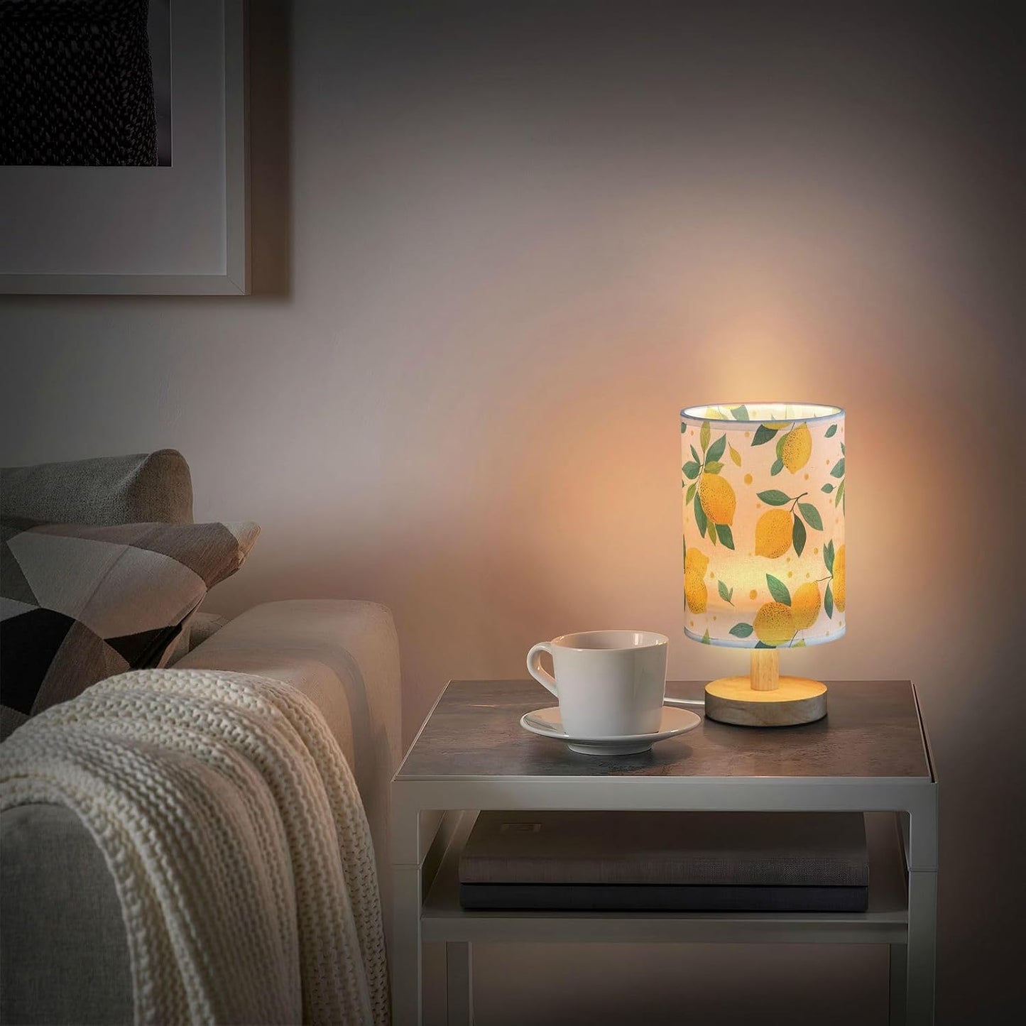 Bedside Table Lamp Lemon Yellow Citrus Fruits (93) Kids Nightstand Lamp Night Light Fabric Shade for Bedroom Living Room Home Office
