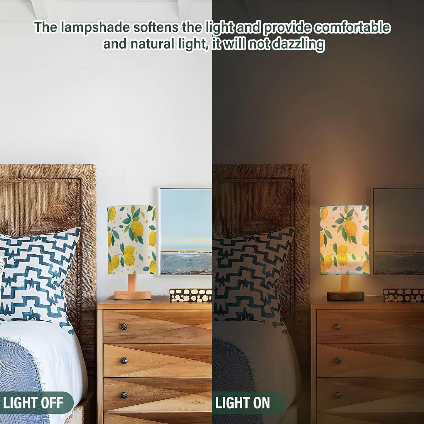 Bedside Table Lamp Lemon Yellow Citrus Fruits (93) Kids Nightstand Lamp Night Light Fabric Shade for Bedroom Living Room Home Office