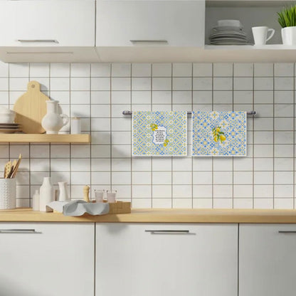 Italian Blessing Kitchen Towels Set - Italy Lemon Gifts Waffle Weave Decorative Dish Towels, Retro Italian Mediterranean Tile Hand Towel, Lemons Floral Tea Towel, 16x24 Inches Set of 2