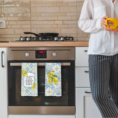 Italian Blessing Kitchen Towels Set - Italy Lemon Gifts Waffle Weave Decorative Dish Towels, Retro Italian Mediterranean Tile Hand Towel, Lemons Floral Tea Towel, 16x24 Inches Set of 2