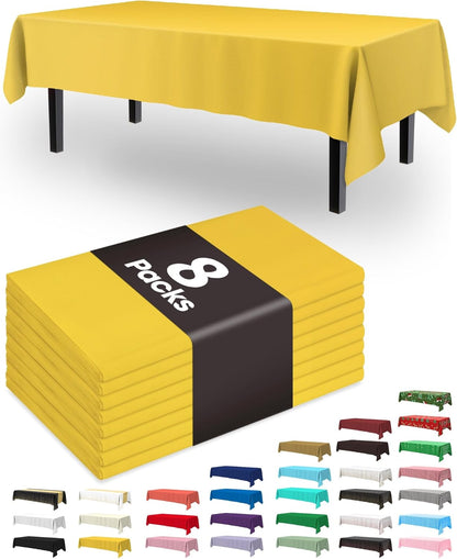 Plastic Table Cloth Disposable 8 Pack, 54 x 108 Inch Table Cloths, Easter Party, Decorative Tablecloths, Rectangle, Lemon, Pastel Plastic Cover, Leakproof & Sturdy, Yellow