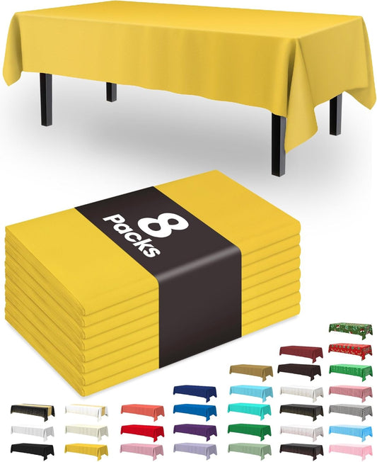 Plastic Table Cloth Disposable 8 Pack, 54 x 108 Inch Table Cloths, Easter Party, Decorative Tablecloths, Rectangle, Lemon, Pastel Plastic Cover, Leakproof & Sturdy, Yellow