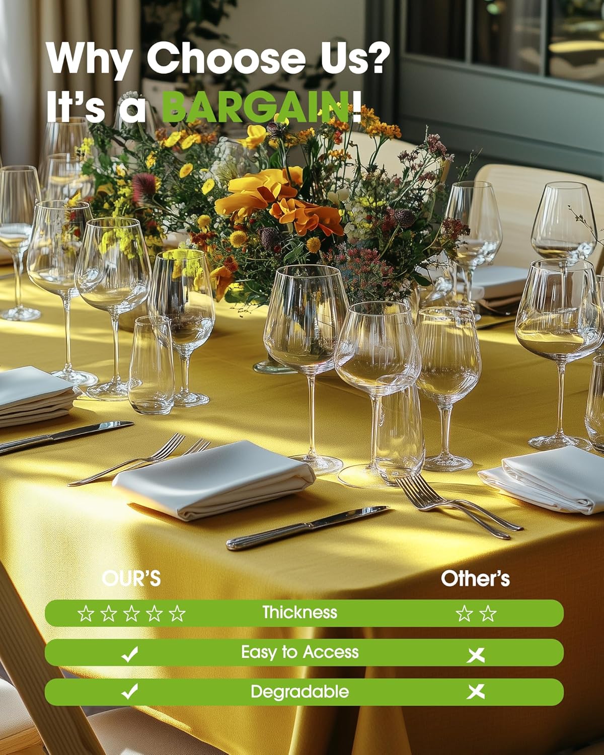 Plastic Table Cloth Disposable 8 Pack, 54 x 108 Inch Table Cloths, Easter Party, Decorative Tablecloths, Rectangle, Lemon, Pastel Plastic Cover, Leakproof & Sturdy, Yellow