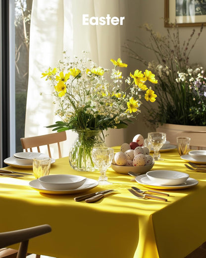 Plastic Table Cloth Disposable 8 Pack, 54 x 108 Inch Table Cloths, Easter Party, Decorative Tablecloths, Rectangle, Lemon, Pastel Plastic Cover, Leakproof & Sturdy, Yellow