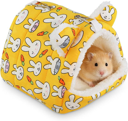 Guinea Pig Hideout, Cute and Cozy Hamster Bed Warm Small Animal Beds with 2 Hooks for Hamster Guinea Pig Dwarf Rabbit (Yellow)