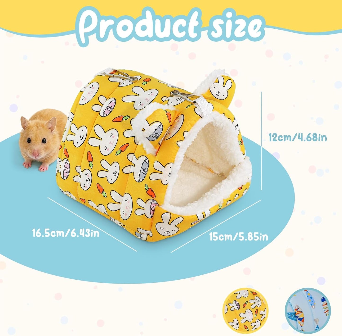 Guinea Pig Hideout, Cute and Cozy Hamster Bed Warm Small Animal Beds with 2 Hooks for Hamster Guinea Pig Dwarf Rabbit (Yellow)