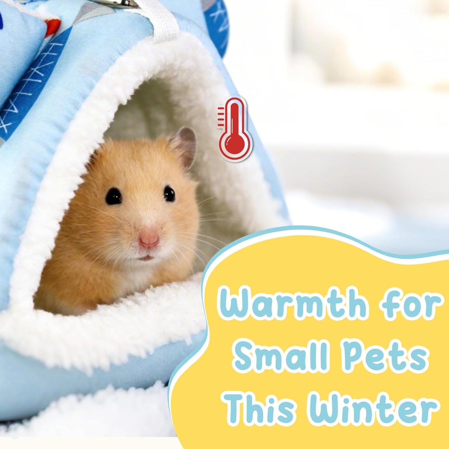 Guinea Pig Hideout, Cute and Cozy Hamster Bed Warm Small Animal Beds with 2 Hooks for Hamster Guinea Pig Dwarf Rabbit (Yellow)