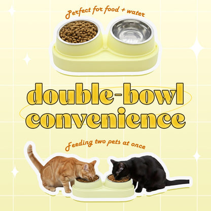 Non-Slip Tilted Double Dog & Cat Bowl with Removable Inserts, Anti-Tip Dual Food and Water Feeder for Small Dogs and Cats, Easy to Clean (Pastel Yellow)