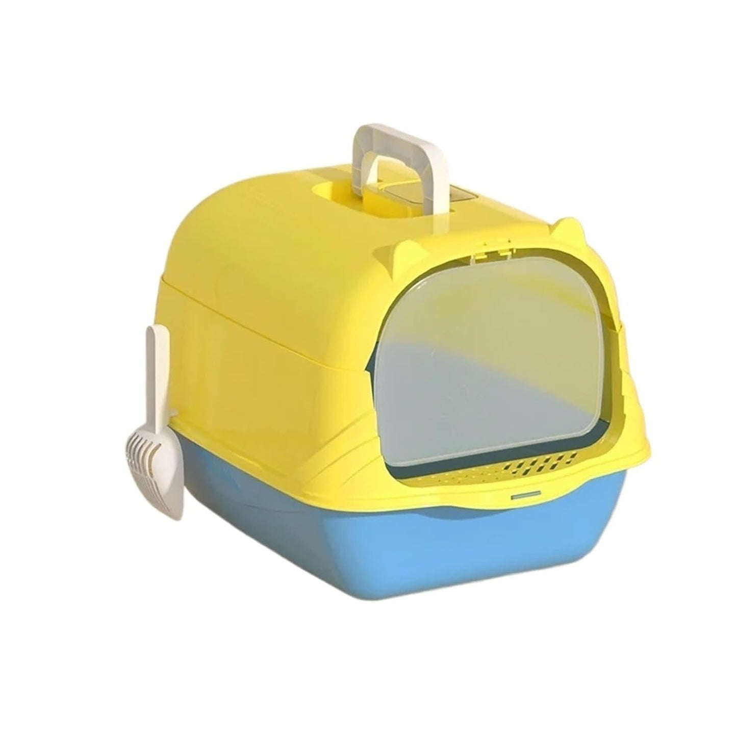 Pet Cat Toilet Enclosed Litter Box Detachable Pan with Scoop(Yellow)