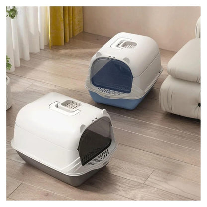 Pet Cat Toilet Enclosed Litter Box Detachable Pan with Scoop(Yellow)