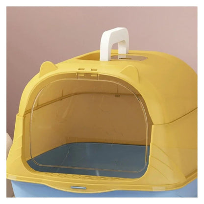Pet Cat Toilet Enclosed Litter Box Detachable Pan with Scoop(Yellow)