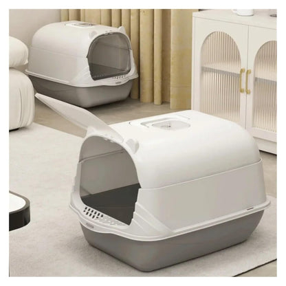 Pet Cat Toilet Enclosed Litter Box Detachable Pan with Scoop(Yellow)