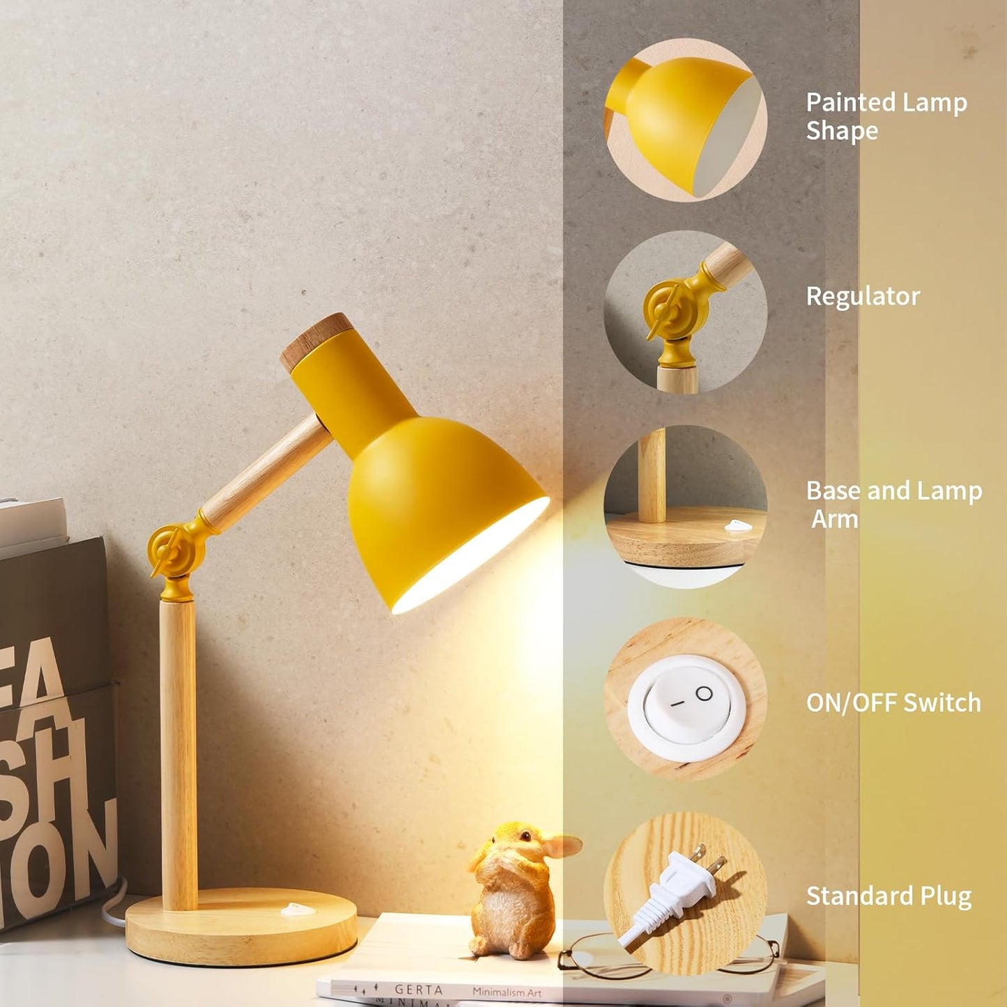 Adjustable Wooden Arm Desk Lamp, Table Lamp for Reading office Bedroom