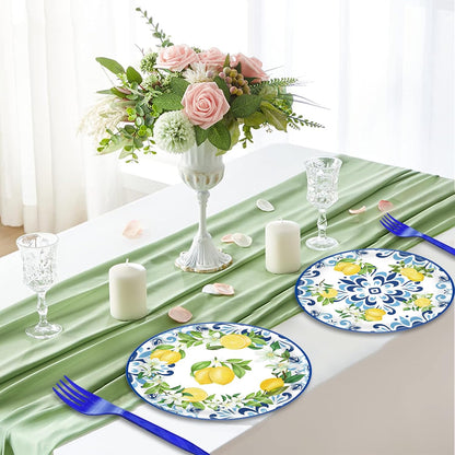 100 Pieces Mediterranean Citrus Party Tableware Set – Blue White Lemon Plates, Napkins and Forks, Disposable Dinnerware for Summer Birthday, Bridal Shower, Tea Party and Garden Party Supplies