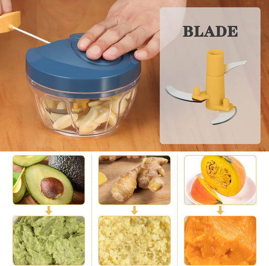 Manual Food Chopper Vegetable Cutter, Hand String Vegetable Chopper Onions Cutter for Vegetable Fruits Nuts BPA Free Food Safe Material, 550ml Yellow