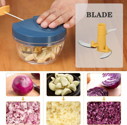 Manual Food Chopper Vegetable Cutter, Hand String Vegetable Chopper Onions Cutter for Vegetable Fruits Nuts BPA Free Food Safe Material, 550ml Yellow
