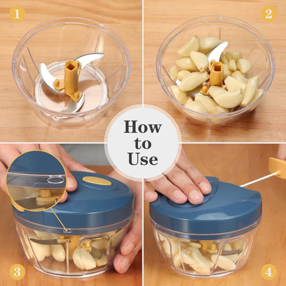 Manual Food Chopper Vegetable Cutter, Hand String Vegetable Chopper Onions Cutter for Vegetable Fruits Nuts BPA Free Food Safe Material, 550ml Yellow
