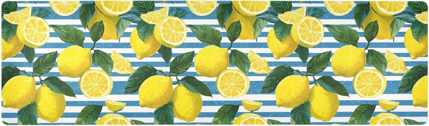 Blue Striped Summer Lemons Trivet Table Runner Heat Resistant 230F for Hot Dishes Pots Plates Kitchen Dining Table Protector Decorative 39.37 X 11.8 Inch