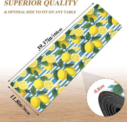 Blue Striped Summer Lemons Trivet Table Runner Heat Resistant 230F for Hot Dishes Pots Plates Kitchen Dining Table Protector Decorative 39.37 X 11.8 Inch