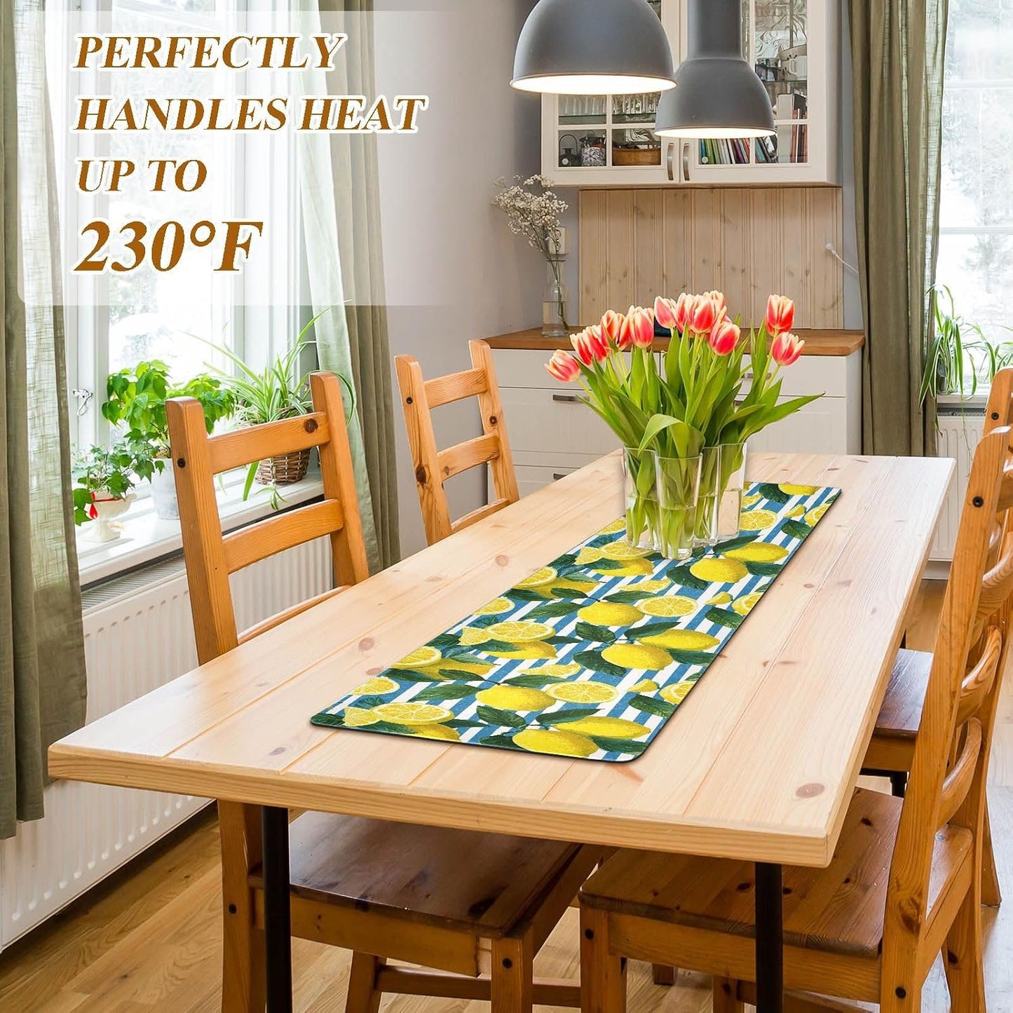 Blue Striped Summer Lemons Trivet Table Runner Heat Resistant 230F for Hot Dishes Pots Plates Kitchen Dining Table Protector Decorative 39.37 X 11.8 Inch